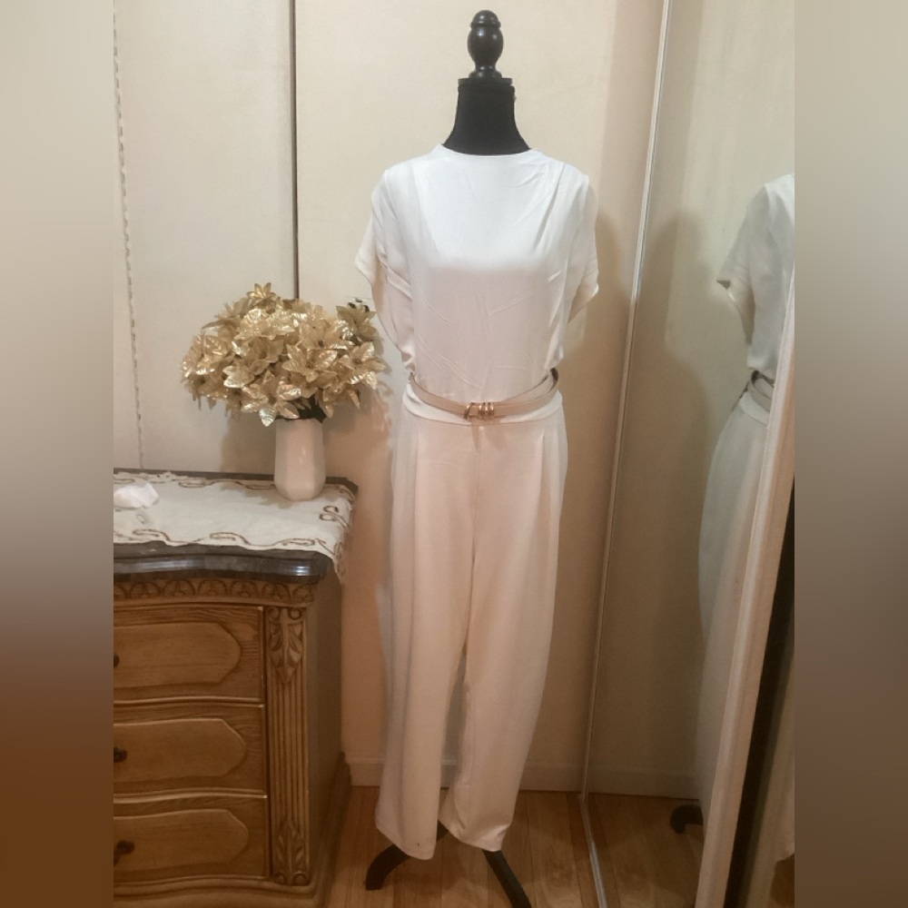 NWT Express Cream High-Waisted Tapered Jumpsuit